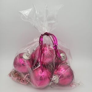 Vintage Hot Pink Crackle Glass Ornaments (Set)